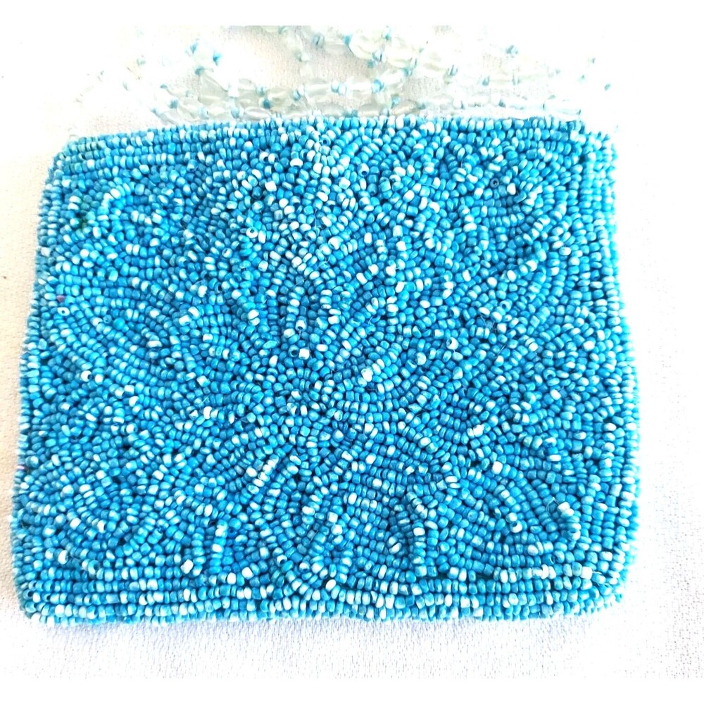 Moyna Mini Turquoise Beaded Evening shoulder crossbody Bag India 4.5x3.5 in - Picture 3 of 7